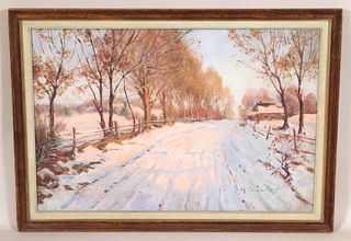 M Donald, Oil on Canvas, Snow Covered Path