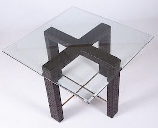 Leather Woven Breakfast Table w/ Glass Top