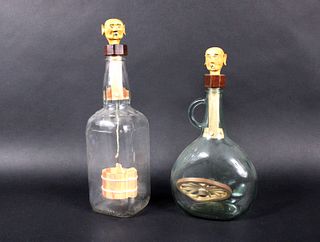 Two Folk Art Carved Whimsies in a Bottle