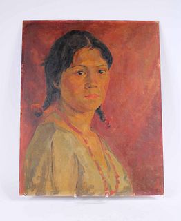 Oil on Artist Board, Portrait of Native Girl