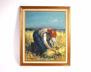 Pierre Gontard, Oil on Panel, 'Woman in Field'
