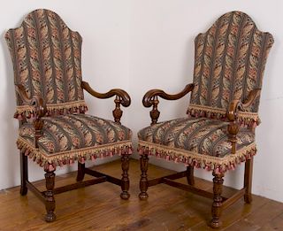 Foliate Pattern Tapestry Armchairs, Pair