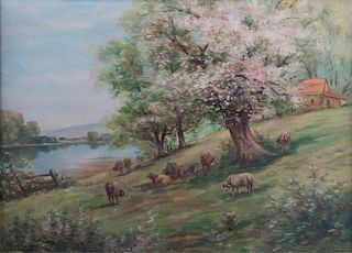 E.E. Hutman Oil on Canvas Pastoral Landscape