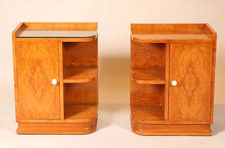 Pair of Art Deco Burled Maple Side Tables