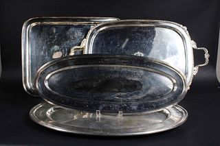 Four Large Silver Plated Serving Trays