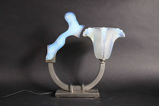 Art Deco Style Glass and Metal Lamp