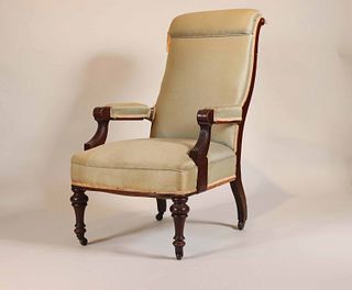 Victorian Carved Walnut Library Armchair