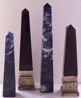Decorative Sodalite & Wooden Obelisks, Two Pairs