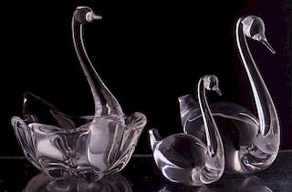 Kosta Boda Glass Swan & Glass Swan Pair