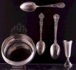 Sterling Silver Spoons, Bowl, & Cordial, Five (5)