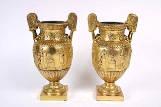 Pair of Neoclassical Style Gilt Bronze Urns