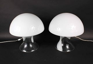 2 Gino Vistosi Murano Glass Mushroom Table Lamps