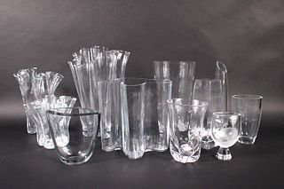 Eleven Modern Colorless Glass Vases