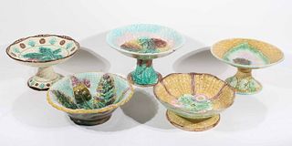Five Majolica Compotes and Footed Bowls
