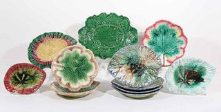 Group of Assorted Majolica Leaf-Form Plates