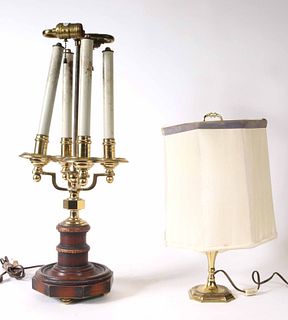 Brass and Wood Four Light Table Lamp