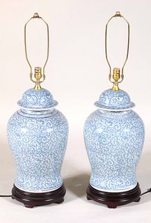 Pair of Chinese Blue &White Porcelain Ginger Jars