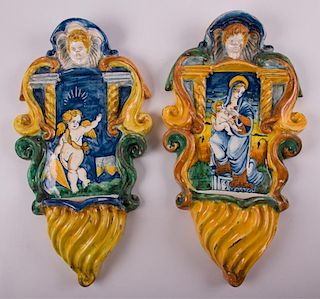 Italian Ceramic Wall Pockets, Pair