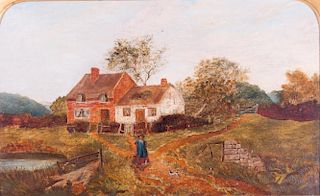L. Rivers Oil on Canvas Cottage Landscape