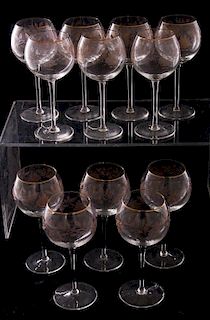 Gilded Crystal Wine Glasses, Twelve (12)