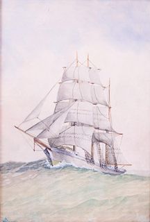 Willis Plummer Watercolor of a Sailing Ship