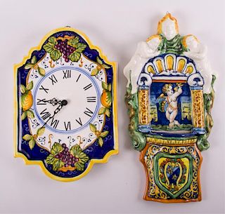 Italian Ceramic Wall Clock & Wall Pocket