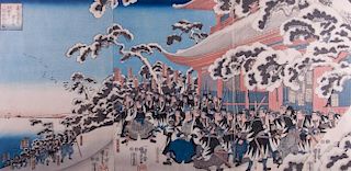 19th C Japanese Woodblock Print Triptych