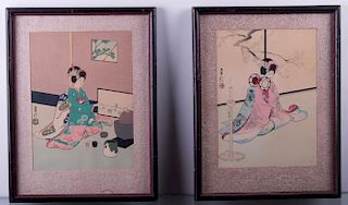 Sadanobu Hasegawa Japanese Woodblock Prints, Pair