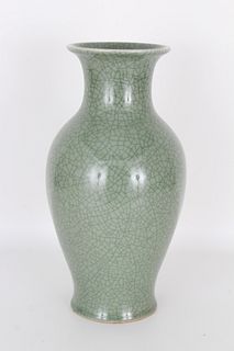 Chinese Crackle Glazed Green Porcelain Vase