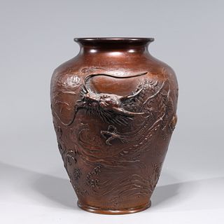Large Japanese Bronze Dragon Vase