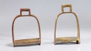 Pair of Antique Indian Gilt Metal Stirrups