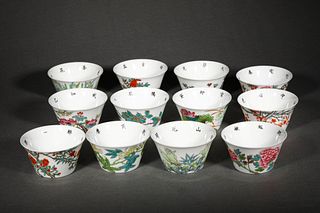 A Group of Twelve Fencai Porcelain Cups