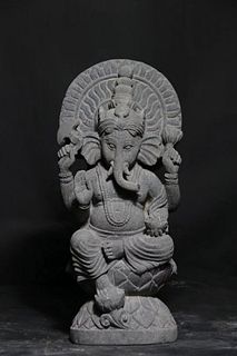 A Carved Stone Hindu God Ganesha Statue