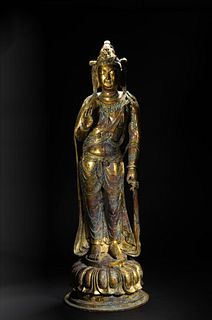 A Gilt Bronze Standing Guanyin Statue