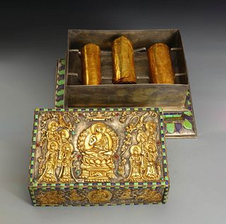 A Gilt Bronze Buddhist Sutra with Box