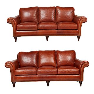 Pr: Hancock & Moore Brown Leather Couches