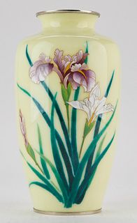 Japanese Showa Period Cloisonne Vase w/ Pink Irises