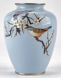 Japanese Cloisonne Vase w/ Cherry Blossoms and Bird