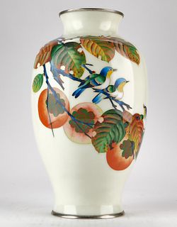 Japanese Cloisonne Vase w/ Persimmons and Birds