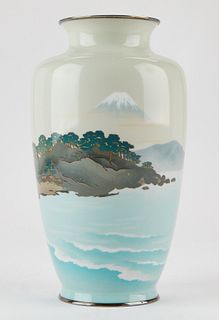 Ando Company Japanese Cloisonne Vase w/ Landscape