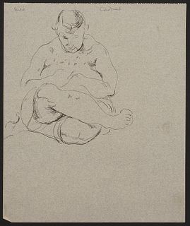Paul Cadmus "Susie" Cross-Legged Seated Nude Ink on Paper