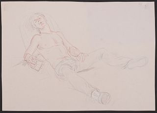 Paul Cadmus Male Figure Asleep in Chair Crayon on Paper