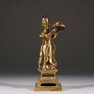 A Gilt Bronze Maiden Figurine