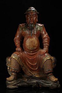 A Carved Wooden Guan Yu Statue