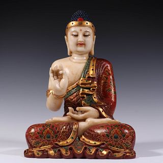 A Carved HanBai Jade Seated Buddha Statue