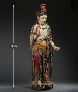 A Carved Wooden Guanyin Statue