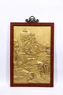 A Framed Carved Cinnabar Lacquered Artwork 