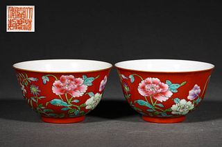 A Pair of Fencai Porcelain Cups