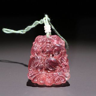 A Carved Pink Color Tourmaline Pendant