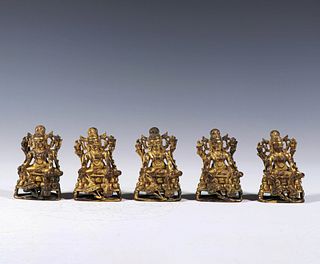 A Group of Five Gilt Bronze Bodhisattva Statues